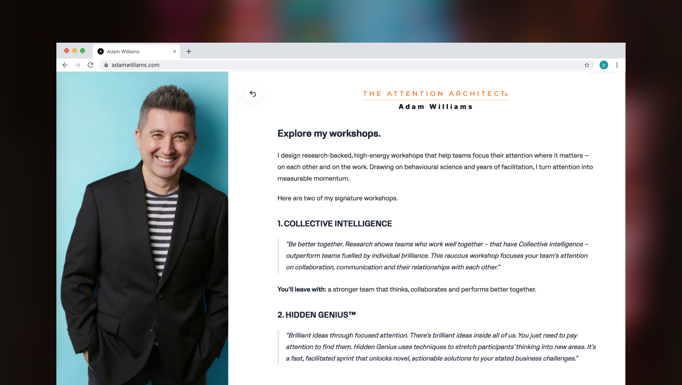 Adam Williams original personal site before redesign